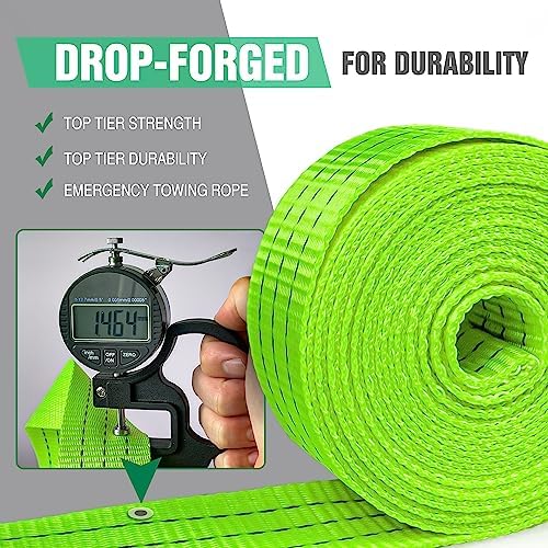 Tow Strap with Hooks 2”x20’ 15, 000 LBS, Tow Rope Metal Safety Hooks - Image 2