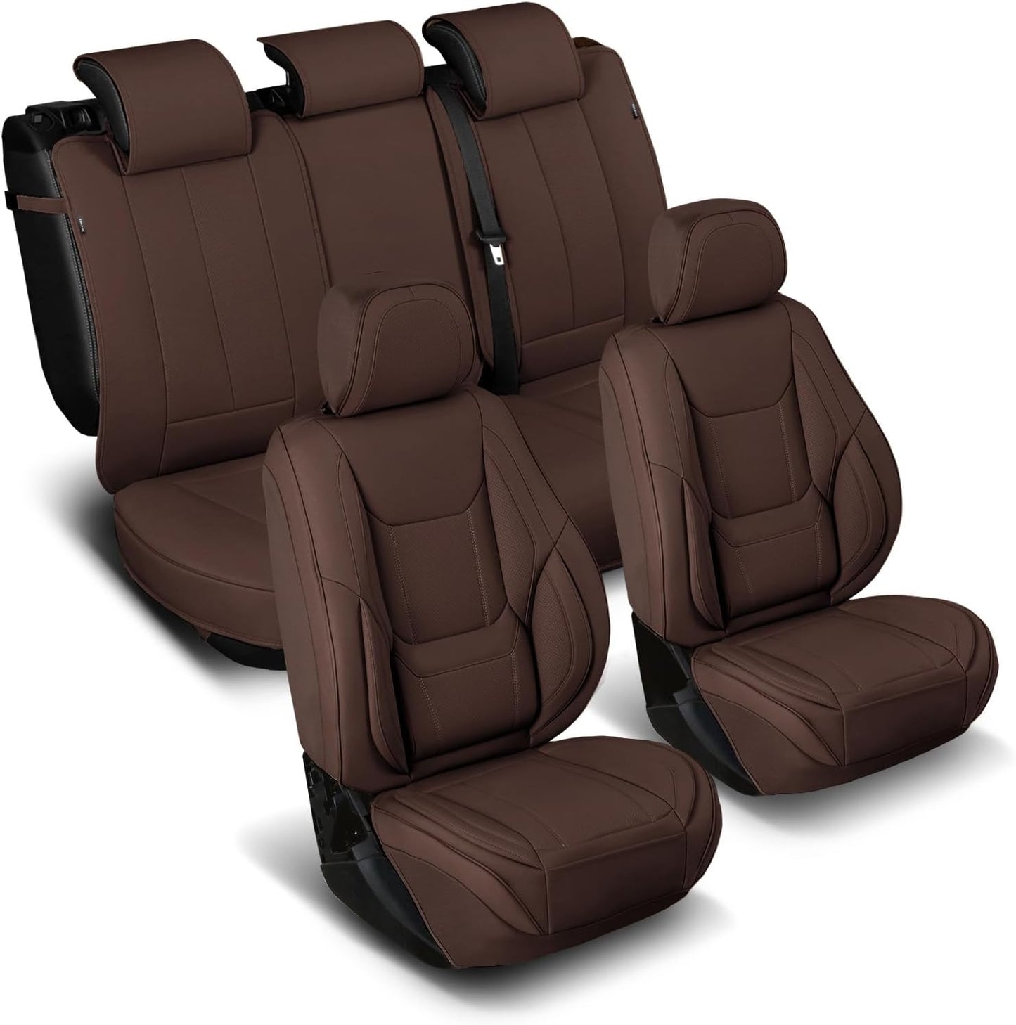Coverland Custom Car Seat Covers Compatible with F150, Raptor, F250, F350 Super Duty - Premium Leather Non-Slip Memory Foam Waterproof Interior Protector Full Set-Dark Brown [See Size Chart-Size X110]