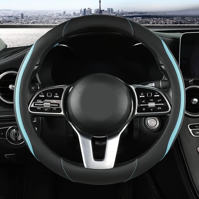Szttswamp Car Steering Wheel Cover, Microfiber Leather Blue 14.5-15 Inch by Szttswamp