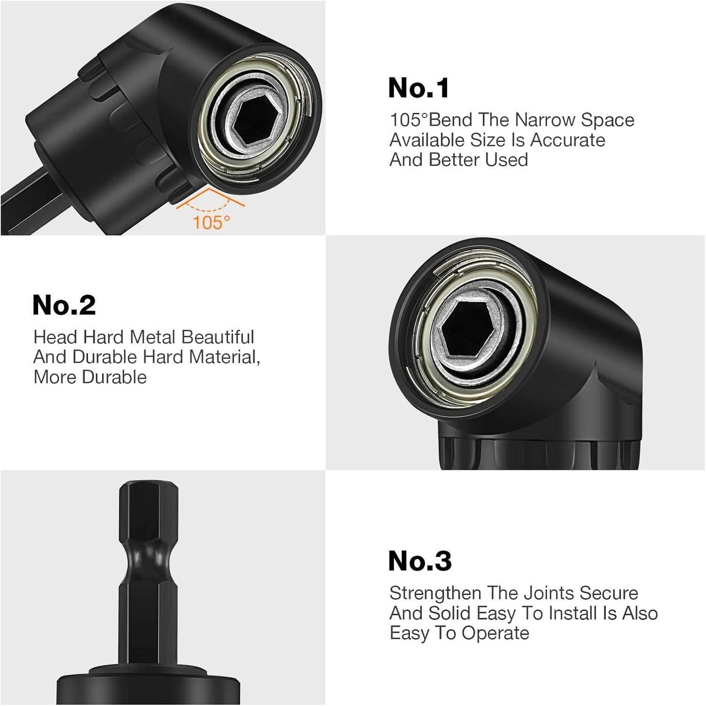 Right Angle Drill Adaptor,4-in-1 Impact Drill Bit Extension,360° Rotatable 1/4 3/8 1/2" Impact Grade Socket Adapter Set,105 Degree Angle Screwdriver Drill Bit for Household Workplace Industry
