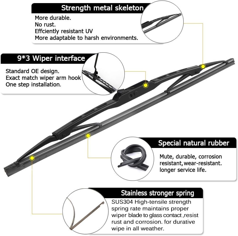 AUTOBOO 26"+20" Windshield Wipers with 16" Rear Wiper Blade Replacement for Dodge Grand Caravan 2008-2014 2015 2016 2017 2018 2019 2020 Chrysler Town & Country -Original Factory Quality (Pack of 3)