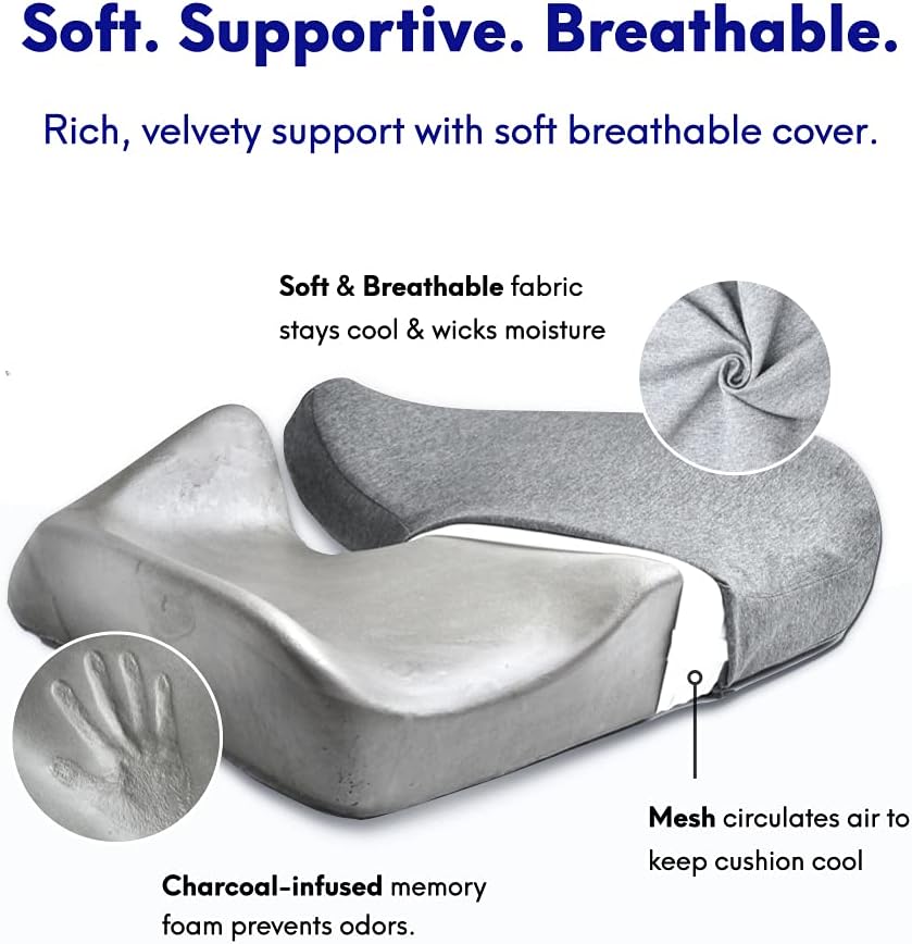 Cushion Lab Patented Pressure Relief Seat Cushion for Long Sitting Hours on Office & Home Chair - Extra-Dense Memory Foam for Soft Support. Car Pad for Hip, Tailbone, Coccyx, Sciatica - Black