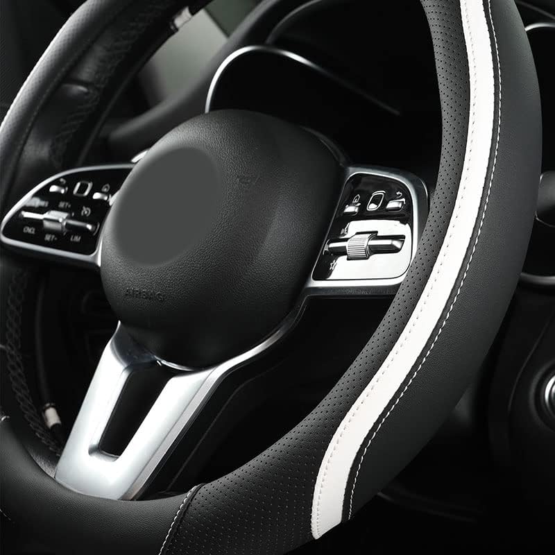 Szttswamp Car Steering Wheel Cover, Microfiber Leather White 14.5-15 Inch - Image 2