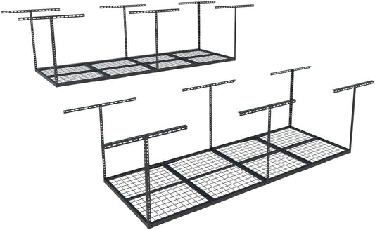 FLEXIMOUNTS 3x8 Overhead Garage Storage Rack,Adjustable Storage Organization System,Heavy Duty Metal Garage Ceiling Storage Racks,2 pack,Black