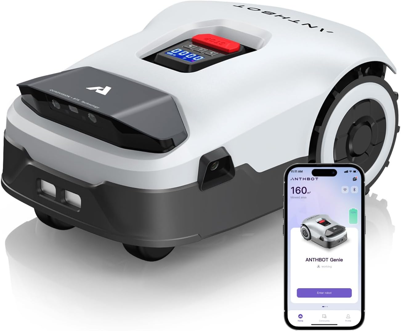 Genie1000 Robot Lawn Mower - NO Wire, Full Band RTK+4-Eye Vision Robotic Lawnmower for 0.51 Acre, Auto Mapping, Multi-Zone Management, Accurate Obstacle Avoidance, Intelligent Path Planning