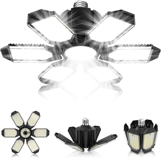 Garage Light Bulbs - Garage Lights Led Screw into Bulb Socket with 6 Deformable Panels 6500K Basement Light Fixture E26 Base Led Shop Lights for Basement Workshop Warehouse Attic - 4Pack