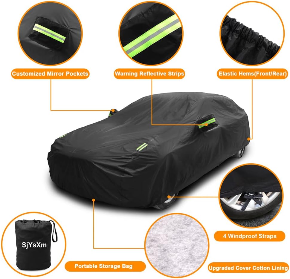 Upgraded Car Cover Compatible with BMW 5 Series(2003-2025) M5 Sedan/ 6 Series(2003-2024) 8 Series(2018-2025) M6 M8, Waterproof Car Covers with Cotton Lining, Outdoor Rain Snow Sun UV Cover