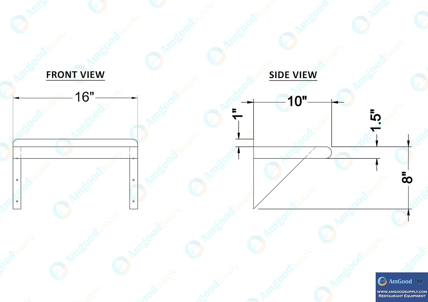 AmGood 10" X 16" Stainless Steel Wall Shelf | Metal Shelving | Garage, Laundry, Storage, Utility Room | Restaurant, Commercial Kitchen | NSF