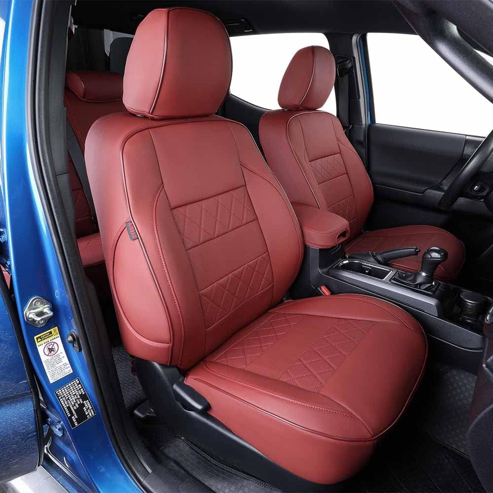 EKR Tacoma Front Car Seat Covers for Toyota Tacoma 2012 2013 2014 2015 (Regular Seats) Custom Leather Truck Seat Cover - Front Row Only,Leather (Burgundy)
