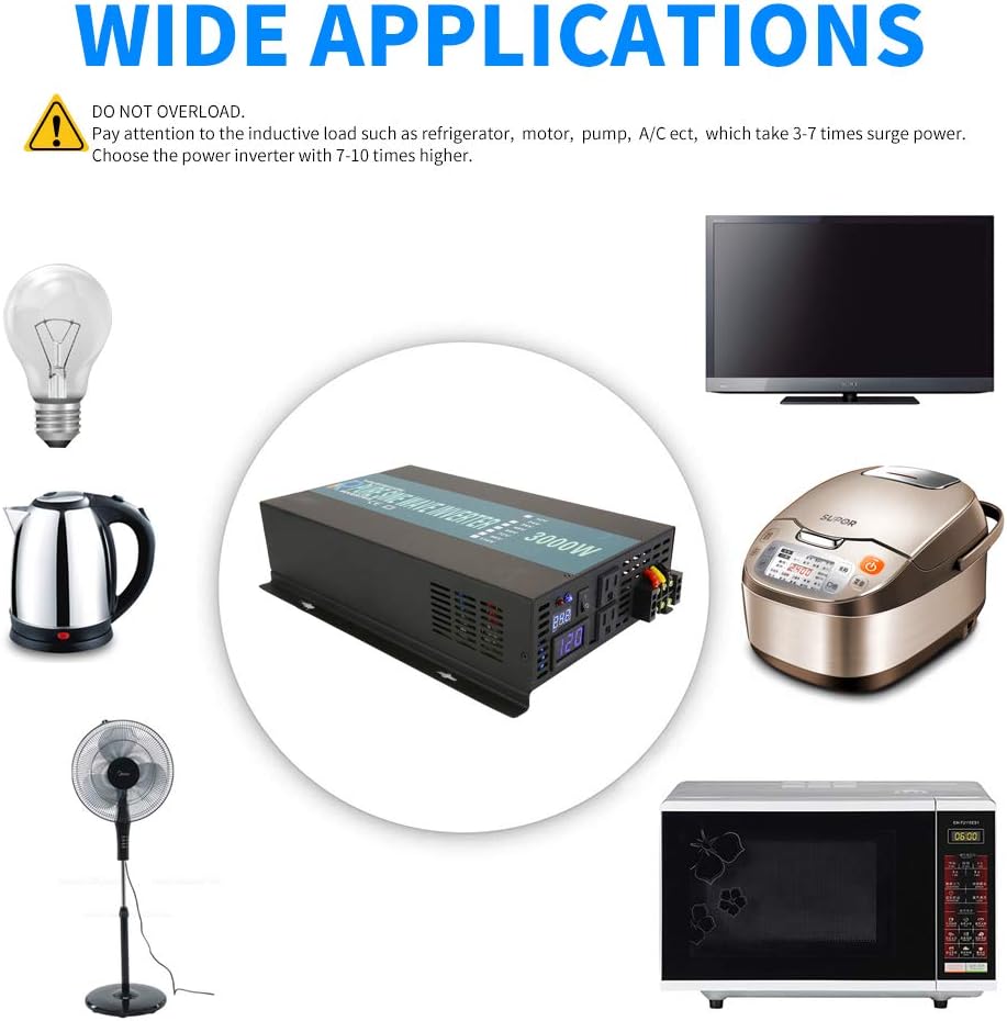 WZRELB Reliable 3000w Pure Sine Wave Solar Power Inverter 24v 110-120v 60hz With LED Display (Black) Solar System (RBP-3000S-LEDblack)