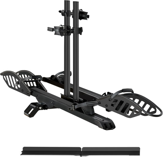 E-Bike Rack with Ramp, Hitch 2 Bike Rack, 200 lbs Capacity Electric Bike Carrier, Foldable Platform Mount for Cars, Trucks, SUVs, Minivans, Up to 5-Inch Fat Tire for 2'' Receiver