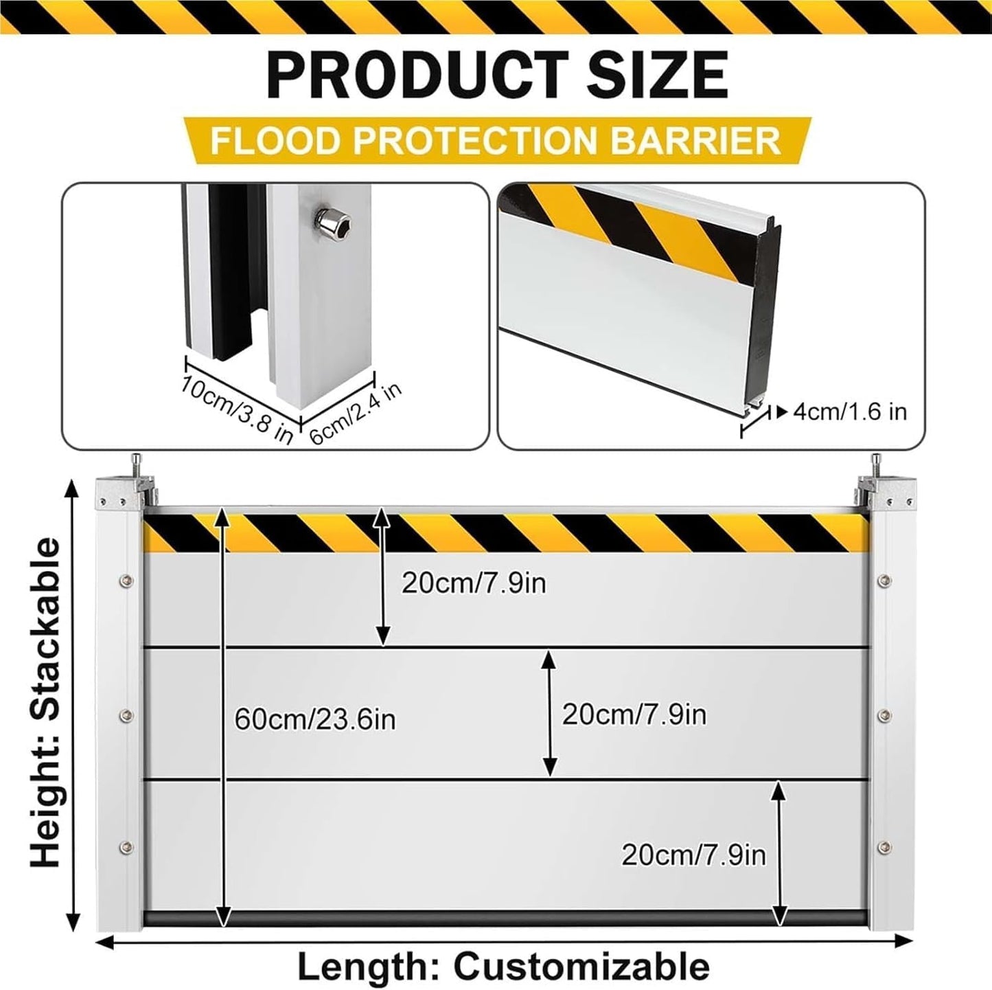 Reusable Heavy Duty Aluminum Flood Barriers for Home Exterior, Flood Protection Barriers Water Barrier Door Quick Detachable Garage Doors Detachable Mobile Rain Water Baffle ( H 55.1 inch L 19FT)