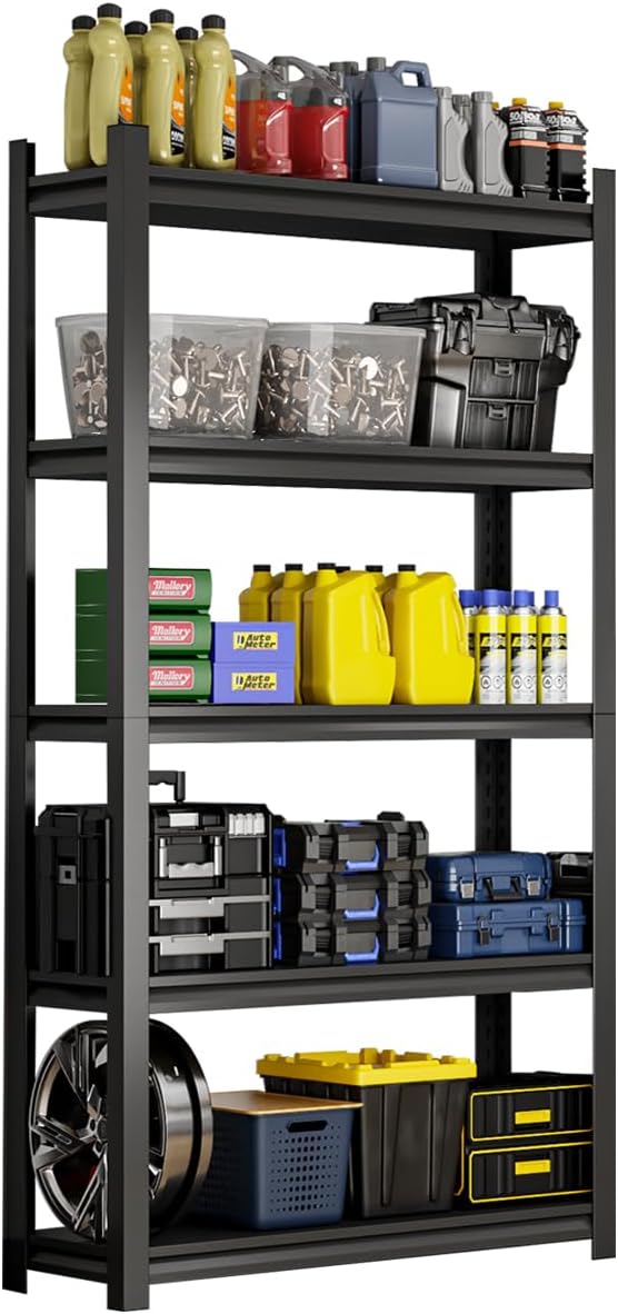 63''H Garage Shelving Heavy Duty, 2800LBS Storage Shelves, 5-Tier Adjustable Metal Shelve Storage Shelf Rack, Industrial Shelving Unit for Garage, Warehouse, Basement (32" W x 15.7" D x 63" H)