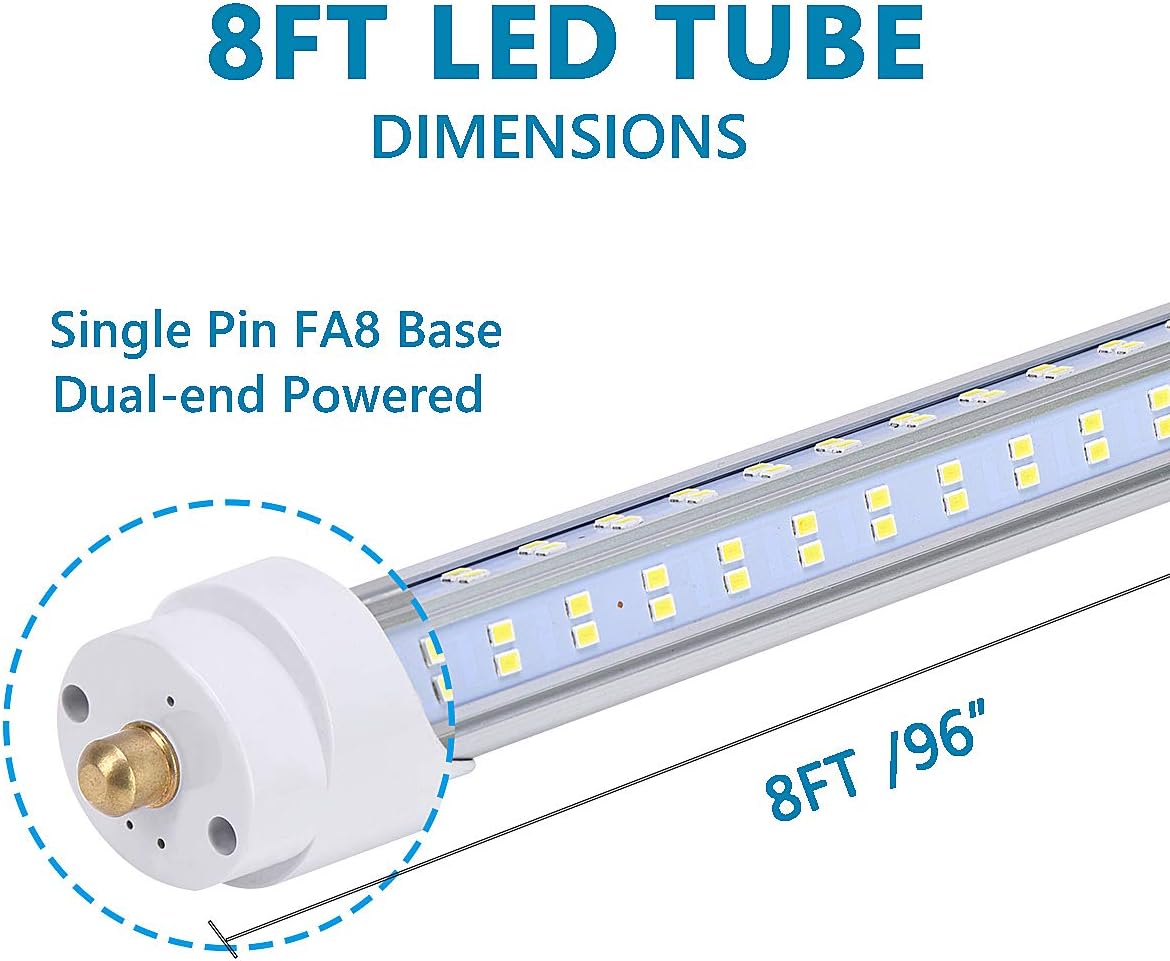 10 Pack,8 Foot LED Bulbs, 150W 19000lm 5000K Daylight, Super Bright, T8 T10 T12 LED Tube Lights, V Shape, FA8 Single Pin LED Lights, Clear Cover, 8 Foot LED Bulbs to Replace Fluorescent Light Bulbs