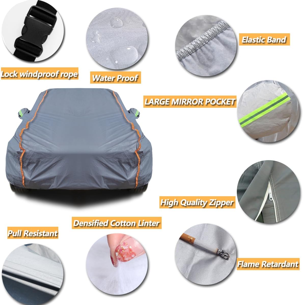 TUCAREST 6-Layers PEVA Premium Full Car Cover Fit for SUVs MPV Pickup Sedan hatchback Rain and snow protection, sun protection, UV protection, and protection of car paint surfaces-Silver Grey -Up 208"