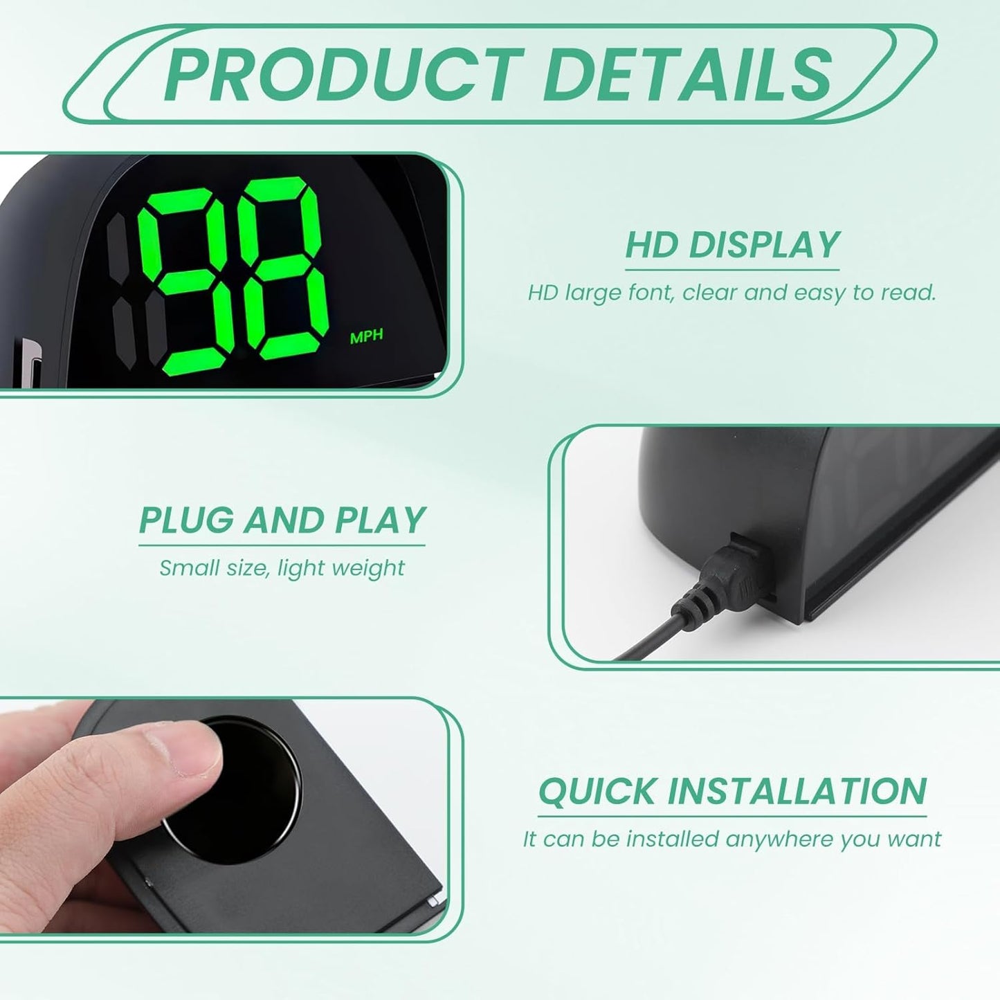 2 Pack GPS Digital Speedometer for Car MPH Golf Cart Universal HUD Speed Meter with LED Large Font Head Up Display Car Accessories with USB Cable Plug Play for Truck Motor SUV Golf Cart All Vehicles