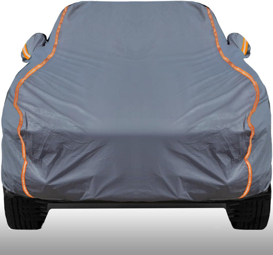 KEYOOG Universal Waterproof Heavy Weight Full Car Covers, Fit Pickup, All Weather, Outdoor Full Cover Weatherproof UV Sun Protection Snow Dust Storm Resistant with PEVA Cotton, Fit Length 230"-260"