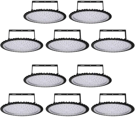 Viugreum 10 Pack 300W UFO LED High Bay Light, 30000LM 6500K Daylight White Ultra Thin LED Warehouse Lighting, IP65 Waterproof Commercial Bay Lighting for Garage Barn Workshop