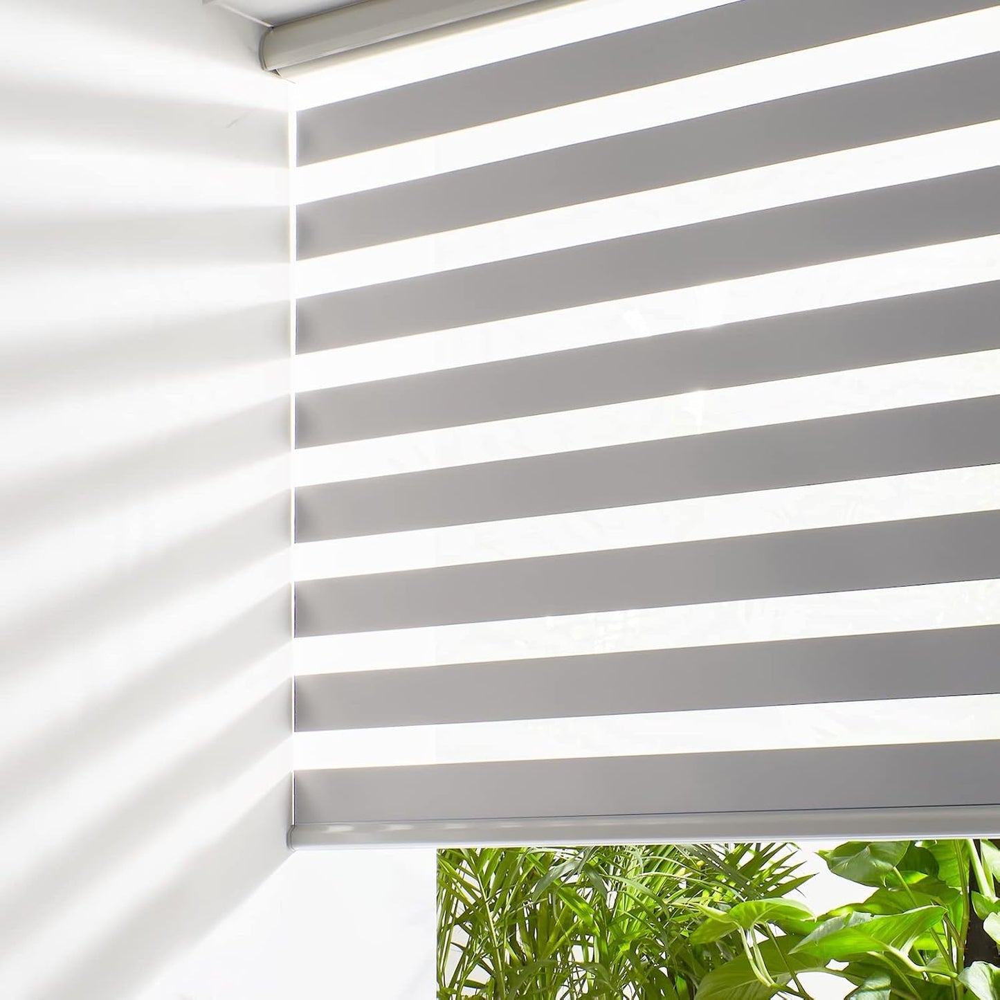 Persilux Custom Size Cordless Zebra Blinds for Windows Free-Stop Roller Windows Shades Dual Layer Light Control for Day and Night, Light Filtering Sheer Shades for Home and Bedroom Grey