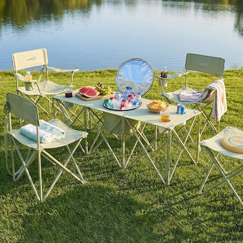5 Pcs Camping Chair and Folding Camping Table Set, Outdoor Folding Picnic - Image 2