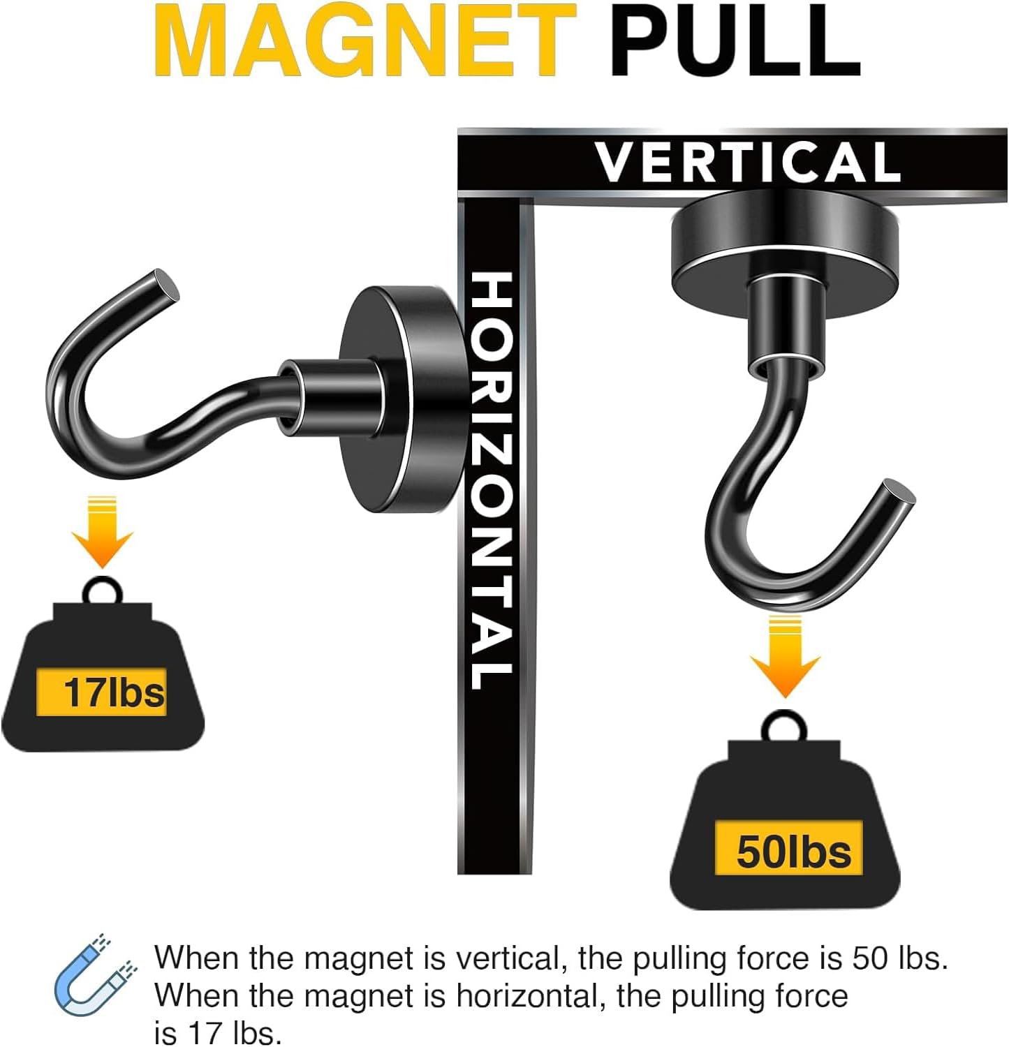 DIYMAG Black Magnetic Hooks, 50 LB Heavy Duty Strong Magnets with Hooks, Rare Earth Neodymium Magnetics Hooks for Cruise Cabins Cruise Ship Essentials 8 Packs