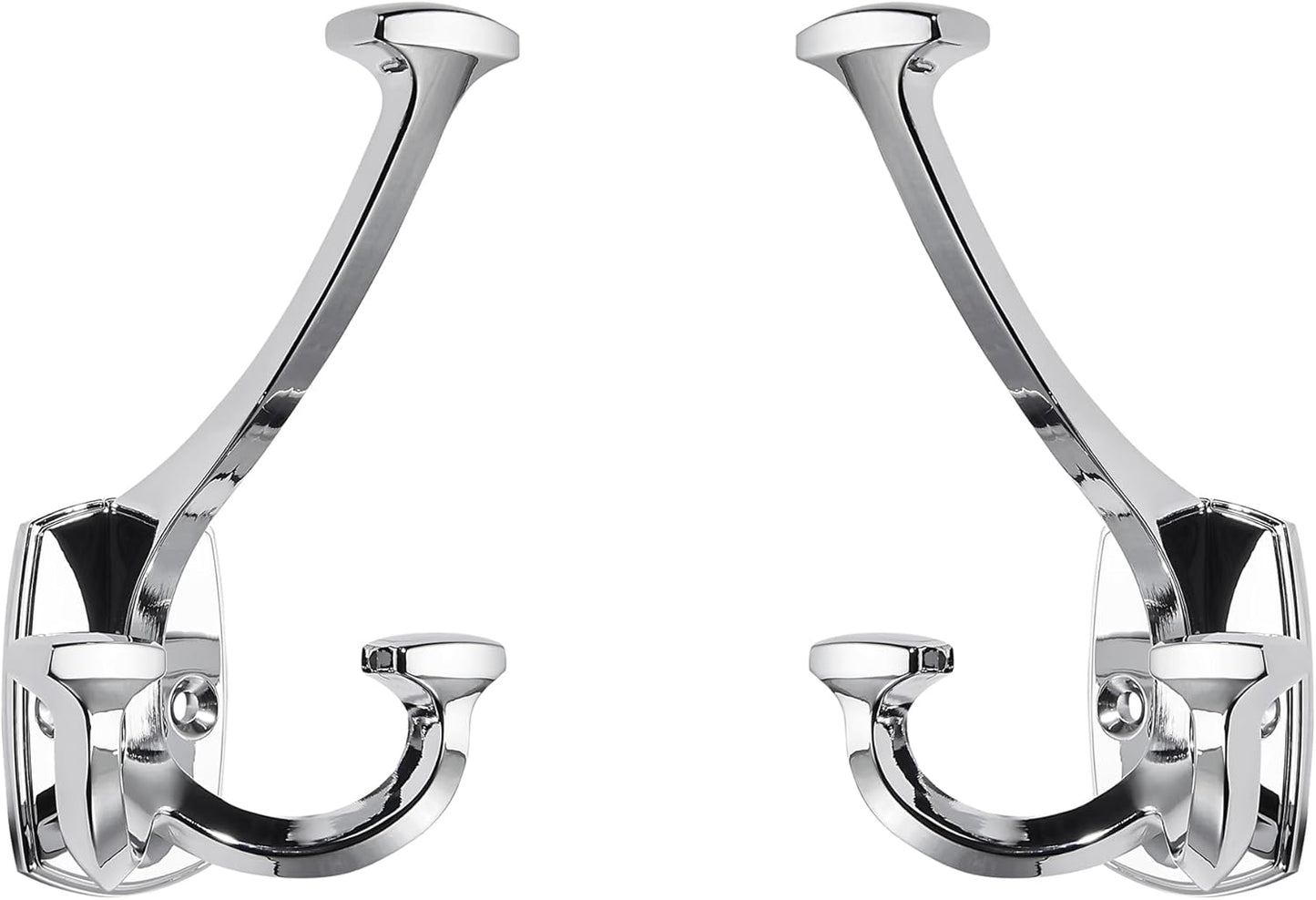 Large Wall Double-Sided Hook 5 Pack Polished Chrome Hook Decorative Heavy Duty Solid Large Coat Hooks for Towel Hanging Coats Robe Towel Bags Door Back 2 Prong Hooks