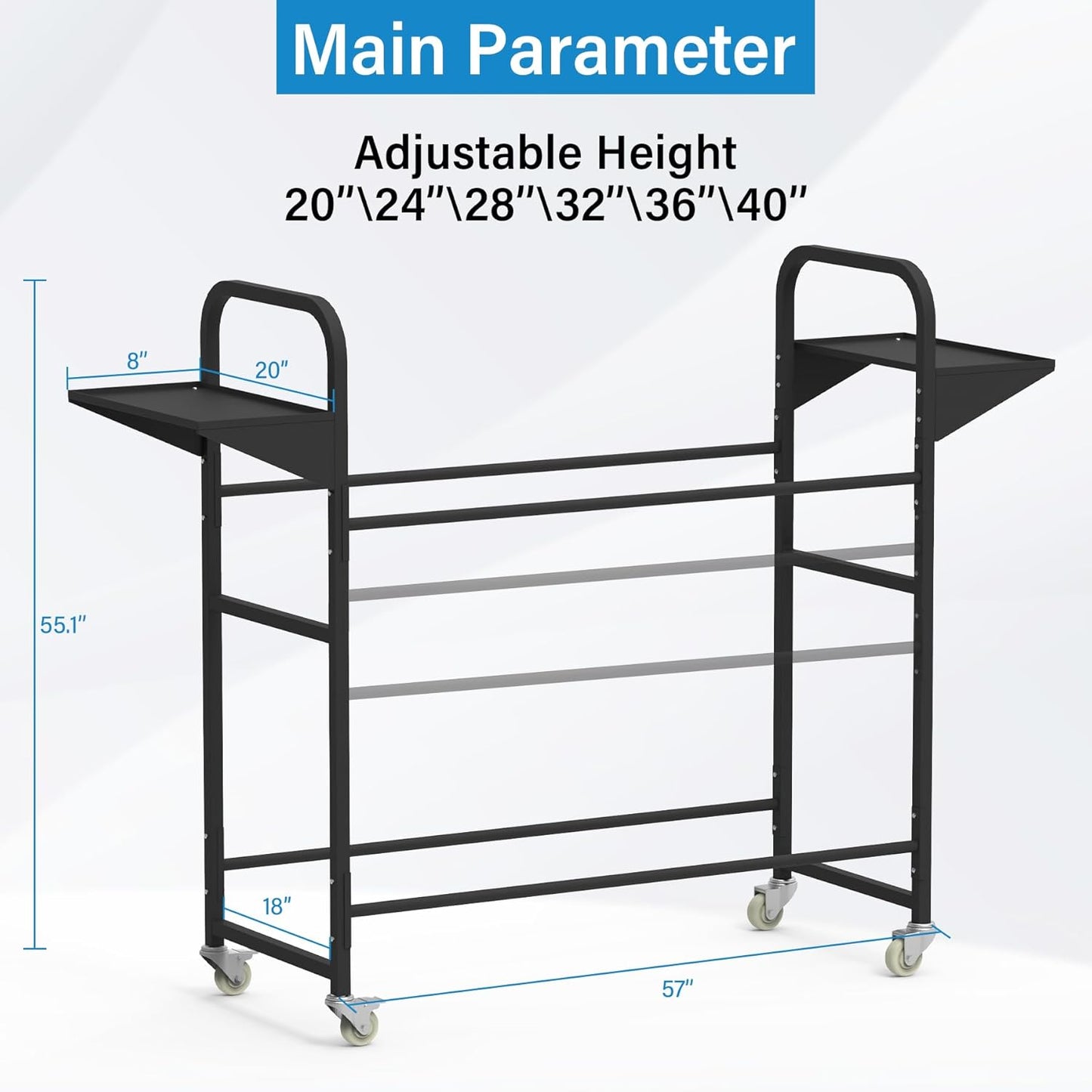 Tire Storage Rack 57" x 55.1" x 20" w/Anti-dust Cover, Adjustable Rolling Tire Rack for Garage Black w/4 Swivel Casters & 2 Storage Shelf for Garage Storage