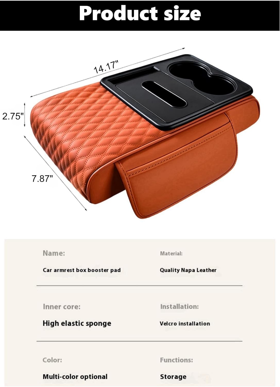 Center Console Cover Organizer, 5-In-1 Arm Rest Cover for Car with Cup Holder & Storage Pocket & Tissue Holder, Armrest Cover Cushion Pad, Water Ripples, Rose-Tinted
