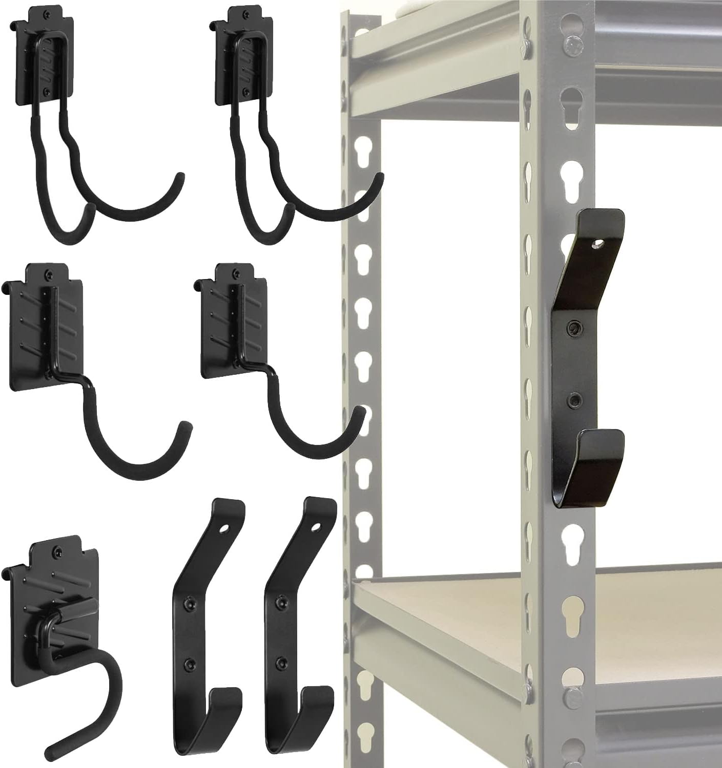 Wallmaster Boltless Shelving Hook Organizer Kit,7 Pcs Adjustable Storage Hanging Accessories for 1.5 inch Keyhole Rack,Garage Heavy Duty Tool Storage System