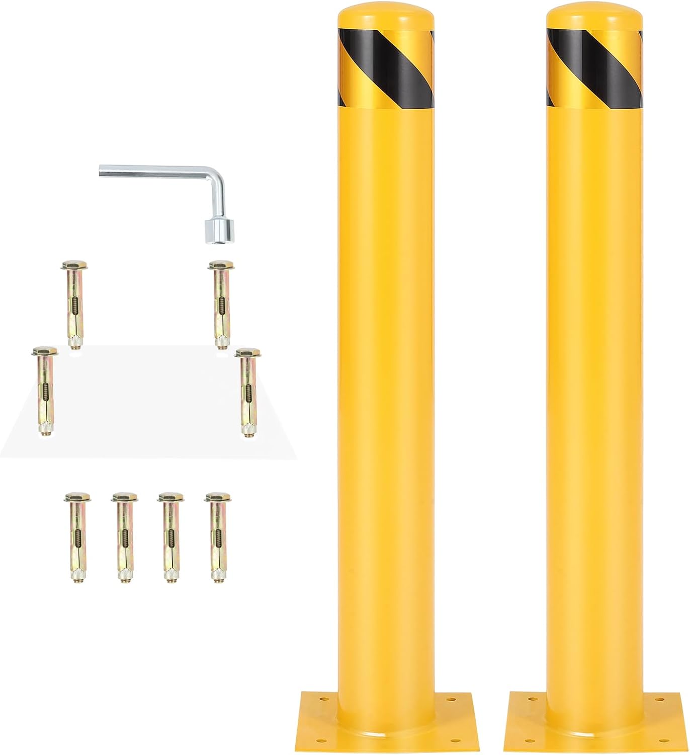 4.5x42 Inch Safety Bollard Post - Yellow Steel Bollard with Anchor Bolts (2-Pack) for Parking Lots, Walkways & Traffic Areas