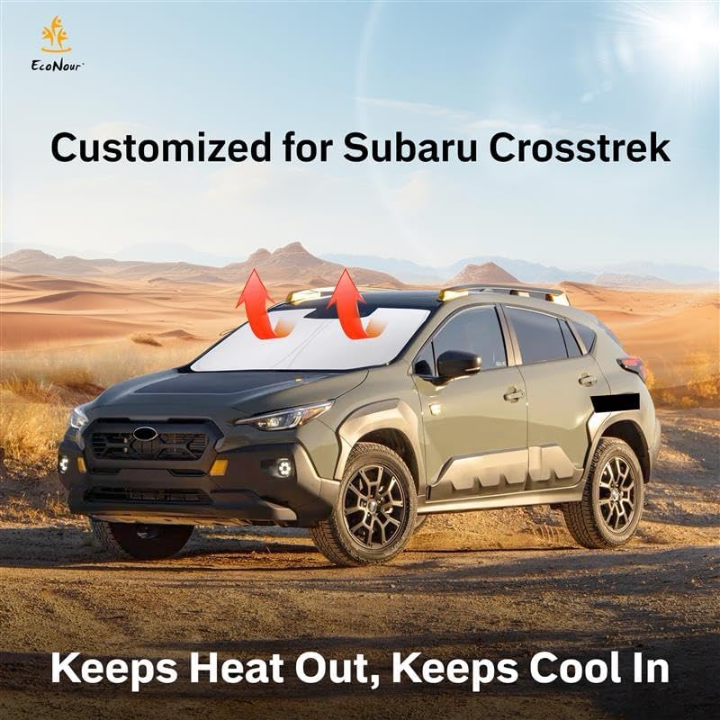 EcoNour Windshield Sun Shade Compatible for Subaru Crosstrek - 2018 2019 2020 2021 2022 2023 2024 2025 | Dual Layered 240T Polyester Material Sun Cover for Car Windshield | Custom Fit UV Sun Visor