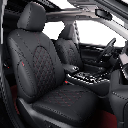 coverdream Custom Seat Covers Compatible with Select Toyota Camry Hybrid LE,Hybrid SE 2018 2019 2020 2021 2022 2023 Models - Leatherette (Black/Red,Full Set)