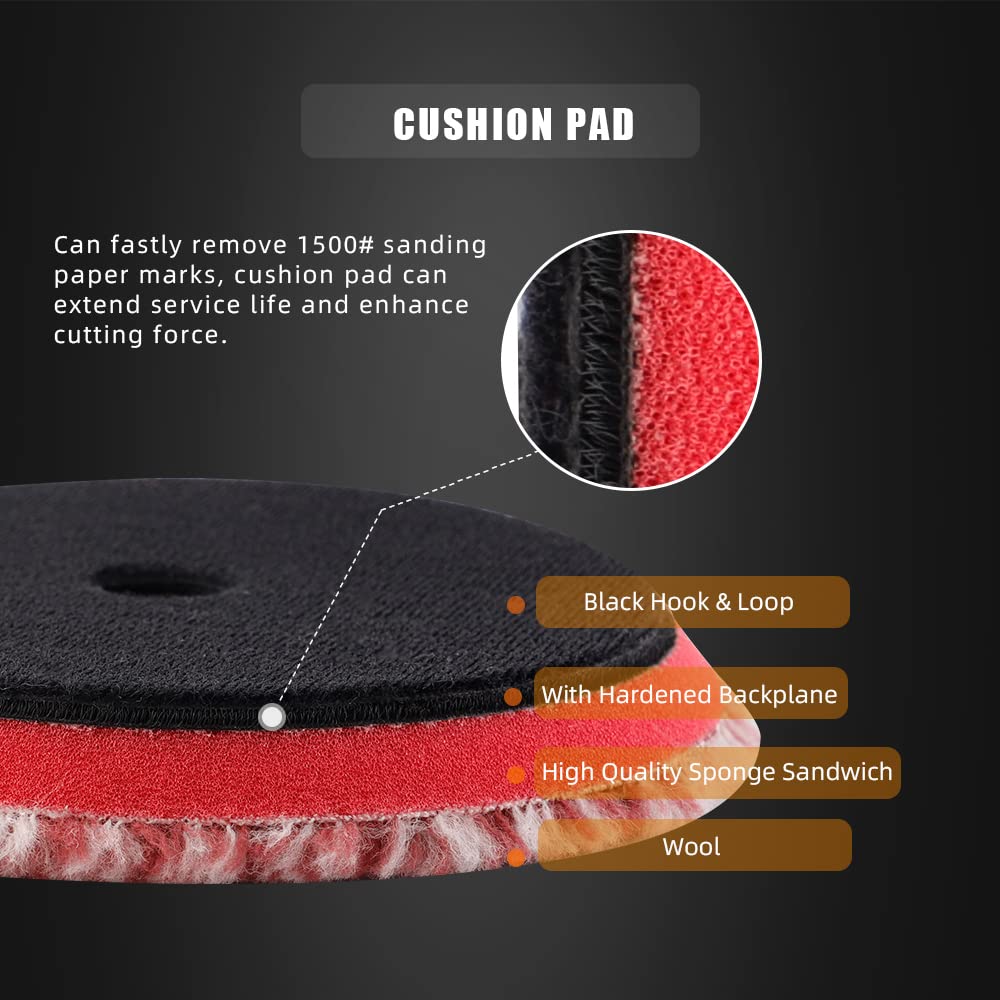 SPTA Wool Polishing Pads, 2Pcs 5 Inch (125mm) Wool Cutting Pad, Short Hair Wool Buffing and Polishing Pad Set, Wool Buffing Wheel for Heavy Cut for 5 Inch Car Polisher Polishing, Buffing and Cutting