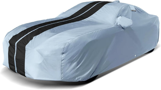 iCarCover Custom Car Cover for Pontiac Sunfire Sedan, Convertible (1995-2002) Waterproof All-Weather Rain Snow UV Sun Protector Full Exterior Indoor Outdoor Car Cover (Stripe - Gray/Black)