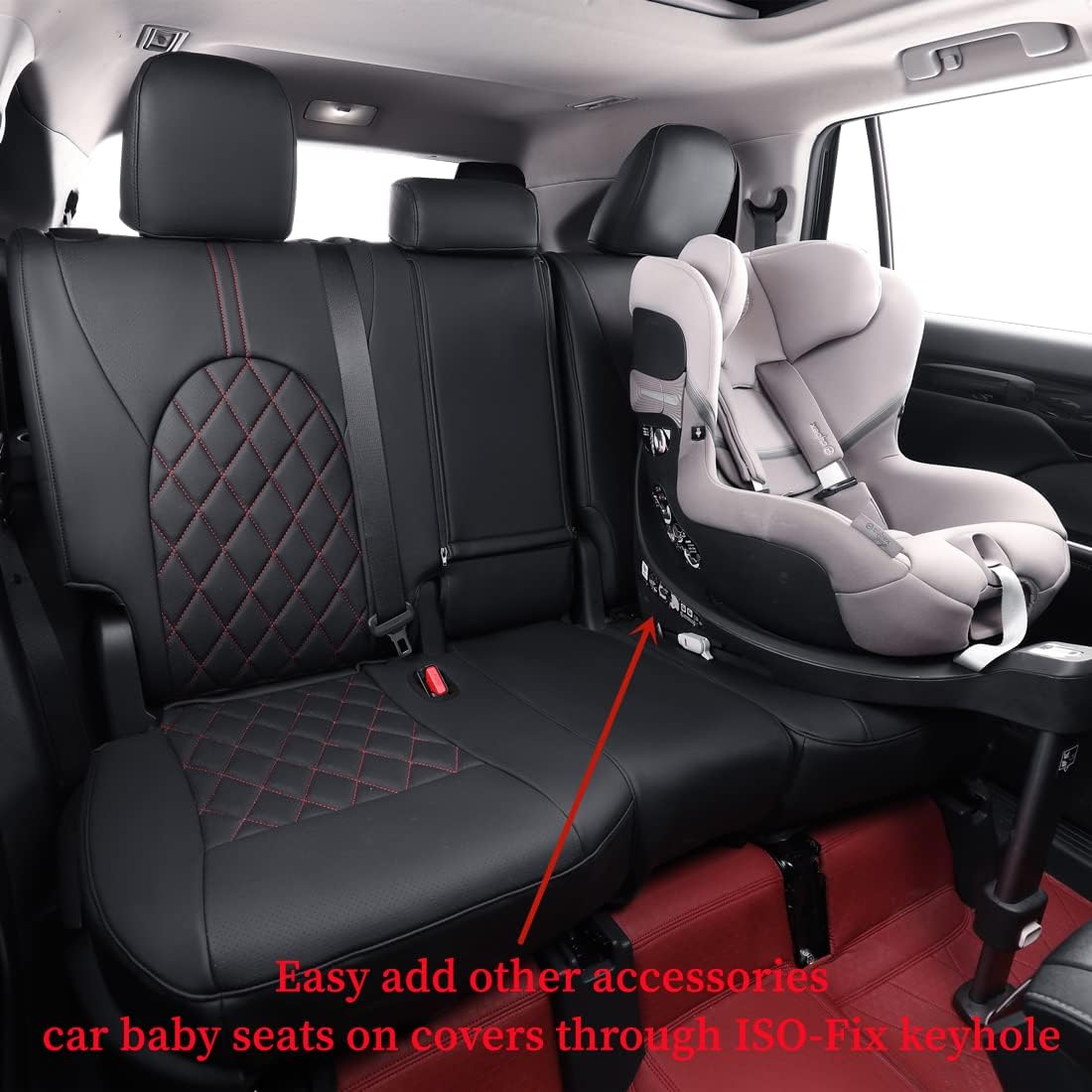 coverdream Custom Seat Covers Compatible with Select Toyota Camry Hybrid XLE,Hybrid XSE 2018 2019 2020 2021 2022 2023 Models - Leatherette (Black/Red,Full Set)