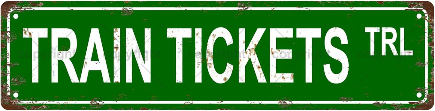 TRAIN TICKETS TRL Space Vintage Metal Tin Sign, Street Sign, Home Decor, Room Decor, Wall Decor, Bathroom Decor, Bar Decor, Cafe Decor, Garage Decor, 16 x 4 Inch