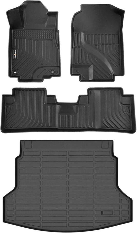 GINOWY-Floor Mats & Cargo Liner for Honda CRV 2012-2016 (Not Fit CRV Touring & EX-L), TPE All Weather CR-V Car Mats, Non-Slip Trunk Mat Floor Liners Waterproof Custom Fit Accessories Mats Black