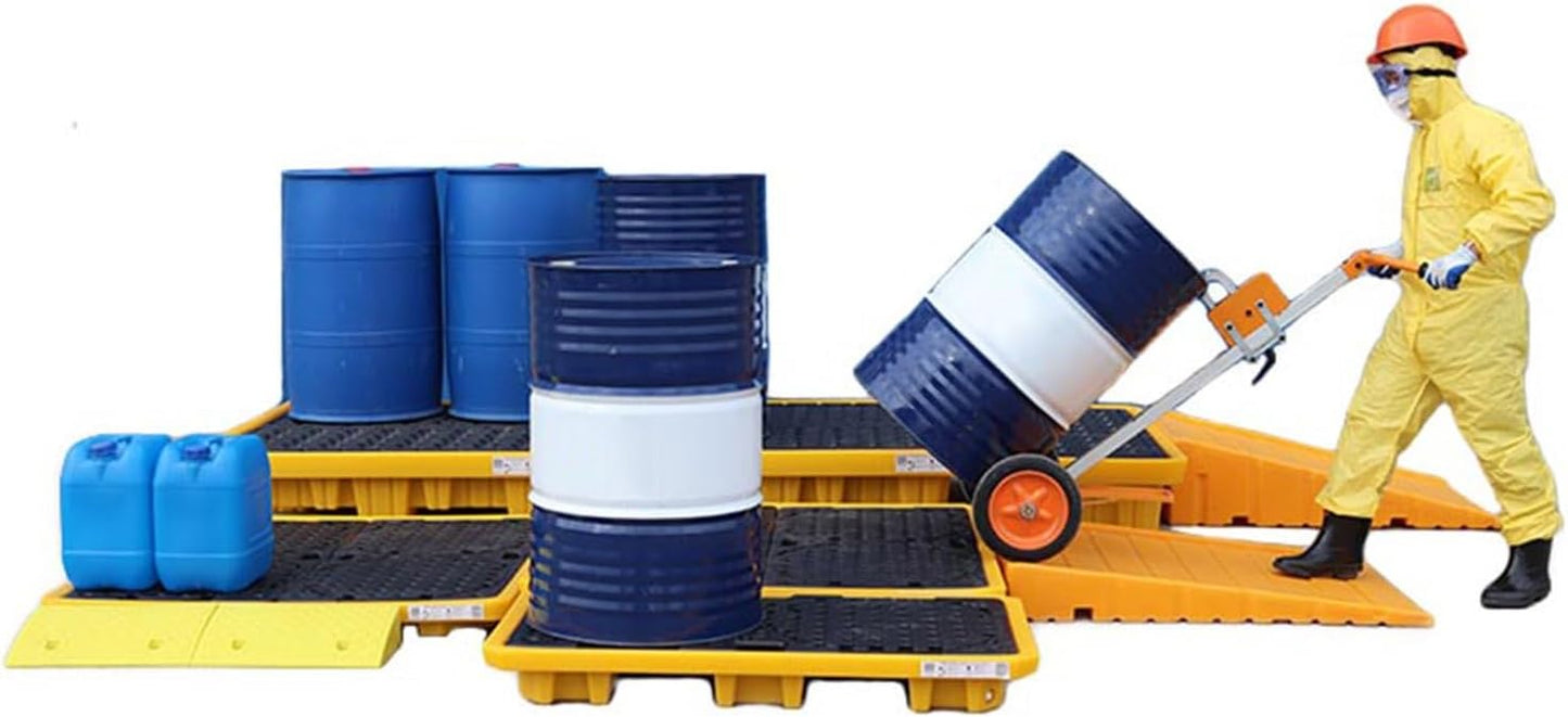 Drum Containment Spill Pallet, Industrial Nestable Oil Drums Leak-Proof Tray, Garage Storage Detachable Anti Slip Polyethylene Platform with Drain (Color : Yellow-2 Pack, Size : 13.4"x13.4"x