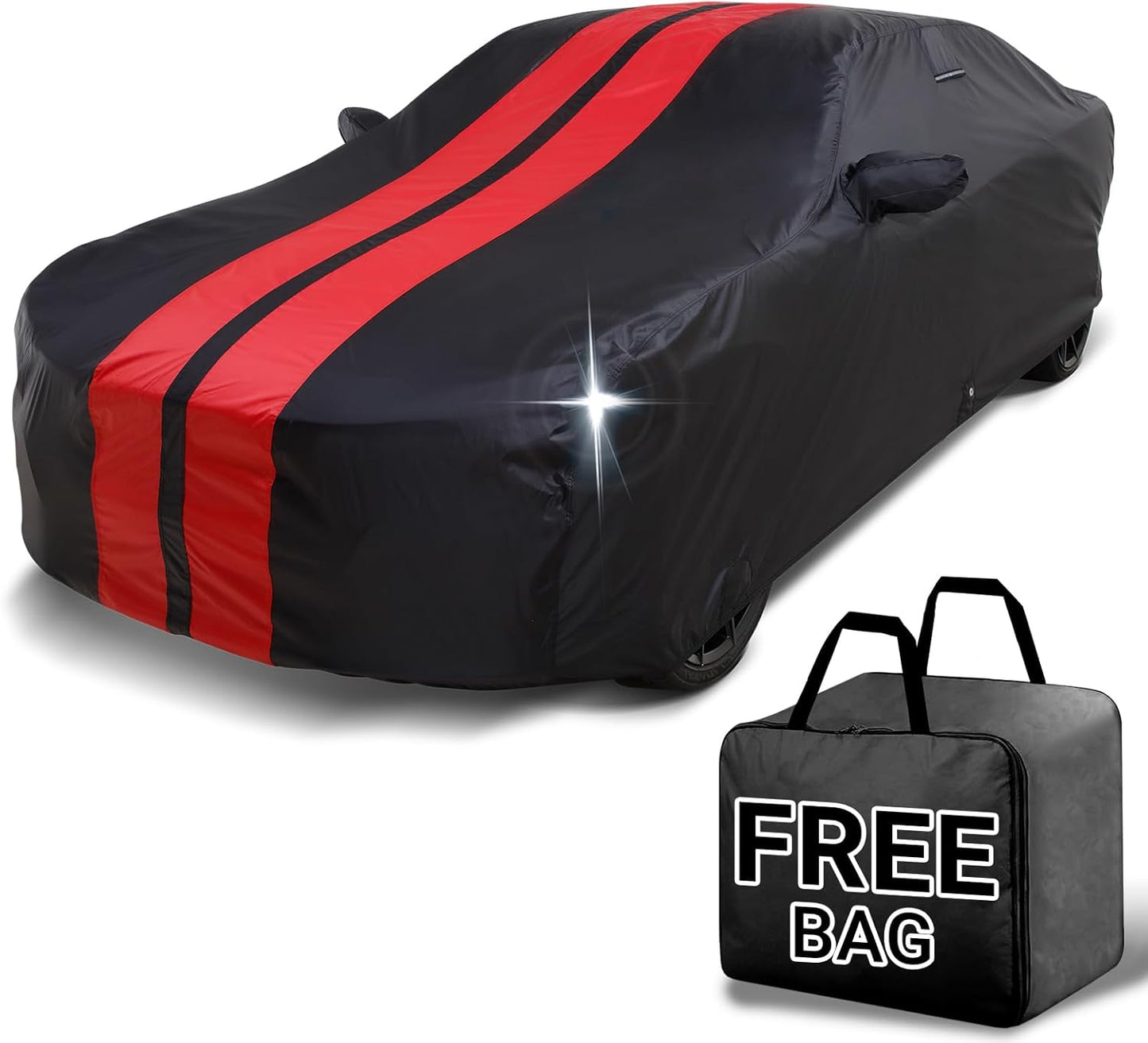 iCarCover Custom Car Cover for Buick Riviera (1986-1988) Waterproof All-Weather Rain Snow UV Sun Protector Full Exterior Indoor Outdoor Car Cover (Stripe - Black/Red)