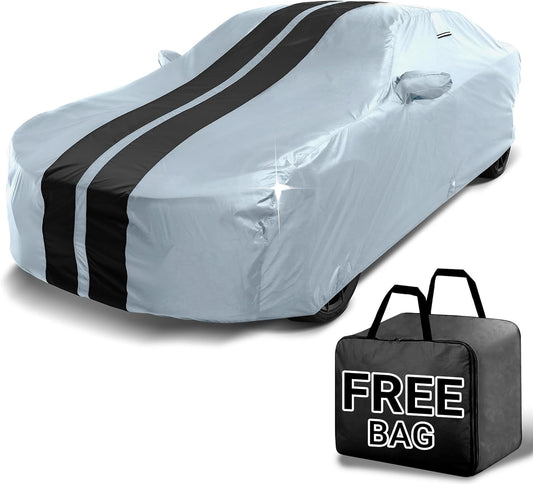 iCarCover Custom Car Cover for Buick Century Sedan, Coupe (1982-1996) Waterproof All-Weather Rain Snow UV Sun Protector Full Exterior Indoor Outdoor Car Cover (Stripe - Gray/Black)