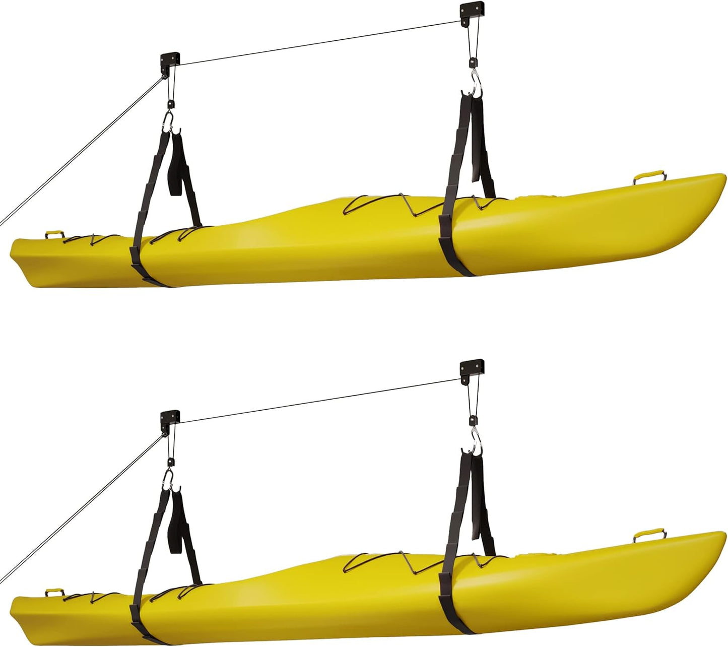 RAD Sportz Kayak Hoist 2-Pack Quality Garage Storage Canoe Lift with 125 lb Capacity Even Works as Ladder Lift Premium Quality Pulley System, Black
