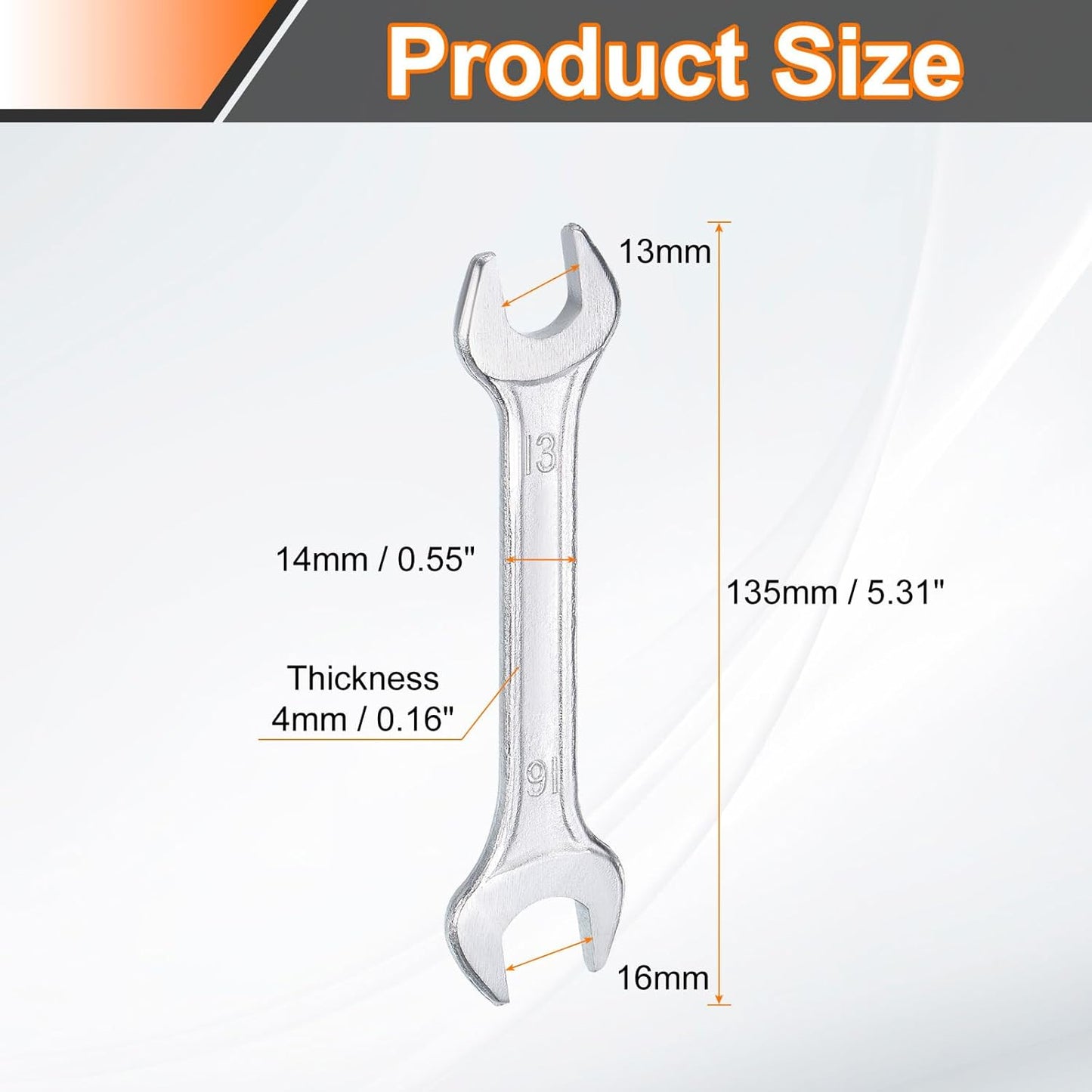 HARFINGTON 2pcs Double Open End Wrench 13mm x 16mm Metric 15 Degree Offset Angle Small Flat Head Wrench Galvanizing Open Ended Spanner for Automotive Repair Furniture Assembly