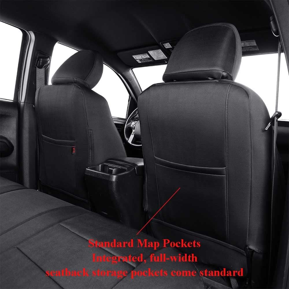 EKR Custom Fit Tacoma Front Car Seat Covers for Select Toyota Tacoma 2016 2017 2018 2019 2020 2021 2022 2023 Double Cab/Access Cab -Front Row Only, Neoprene (Black)