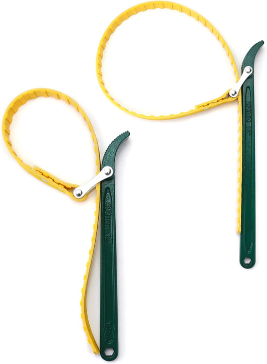 QWORK 15" + 12" Belt Strap Wrench, Multi-Purpose Adjustable Strap Oil Filter Strap Opener Wrench,with 35 7/16 inches Capacity Adjustable Strap, 2 Pack