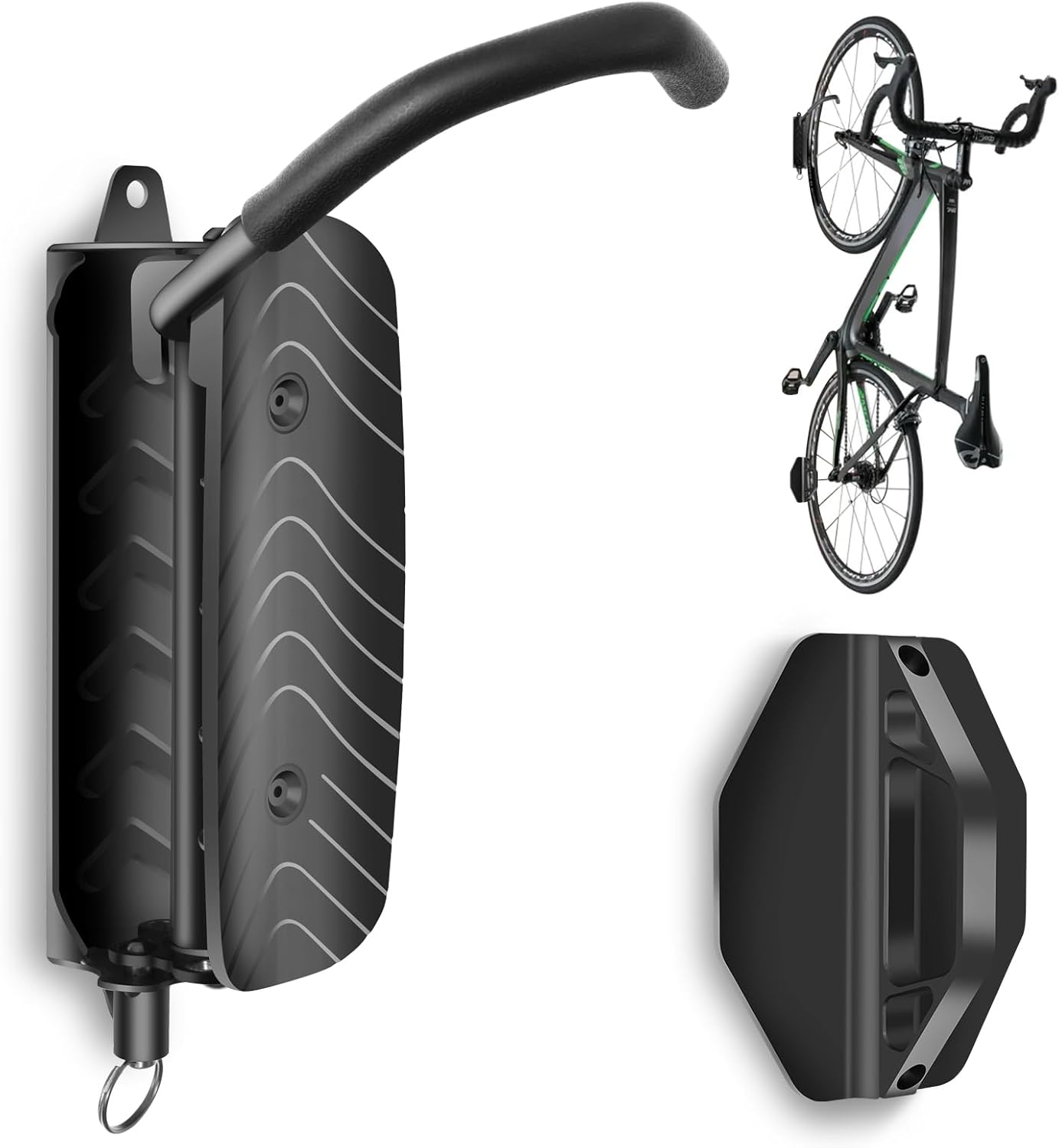Bike Wall Mount, Space Saving Bike Wall Hanger, Hanging Bike Rack for Garage, Vertical Swivel Bike Wall Mount Easy to Install, Black (1Pack, Hold Up to 66 lbs)