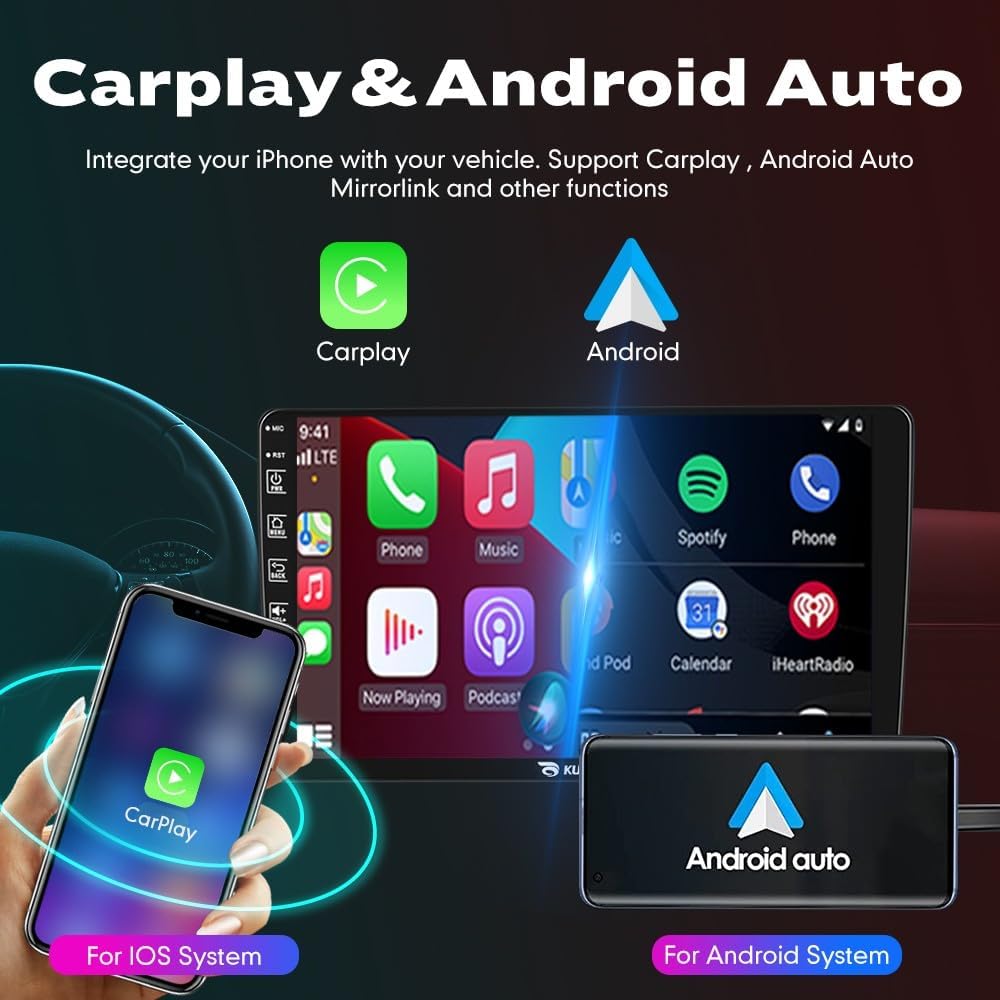 Kunfine Car CarPlay Android Auto Navigation Stereo GPS Radio Reverse Camera Display 9" IPS Touchscreen Headunit Tablet Pad Media Player For Peugeot 301 13-22 if Applicable Quad Core 2G+32G Matte Black