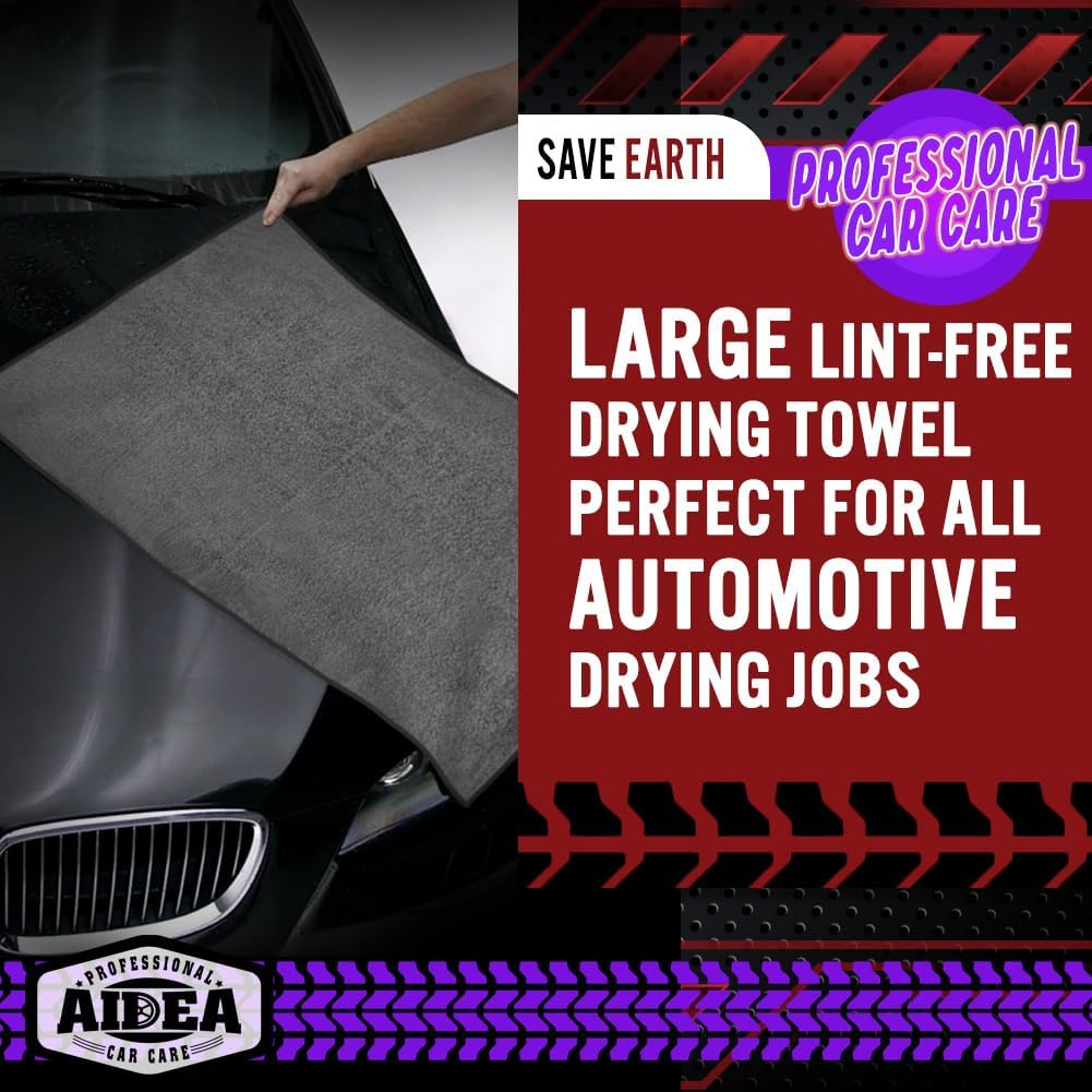 AIDEA Microfiber Towels for Cars-4PK, Large Professional Car Drying Towel, Scratch-Free & Absorbent Drying Towel for Cars, SUVs, RVs, Trucks, and Boats, 24inx 31in, Grey