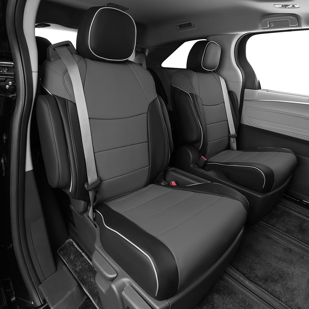 EKR Sienna Seat Covers for 2011-2020 Toyota Sienna LE,XLE, SE,XLE Premium 2nd Row 4/2/4 Split,8 Seats,Waterproof Car Seat Cover Full Set,Car Seat Protectors- Three Row,Leather (Black/Gray)