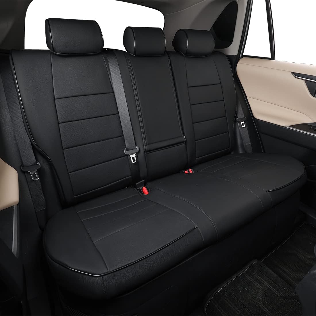 EKR Custom Fit Tacoma Rear Car Seat Covers for Select Toyota Tacoma 2016 2017 2018 2019 2020 2021 2022 2023 Double Cab/Crew Cab - Second Row Only,Leather (Black)
