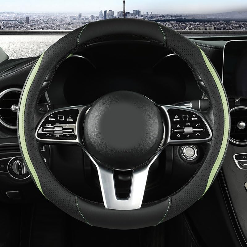 Szttswamp Car Steering Wheel Cover, Microfiber Leather Green 14.5-15 Inch by Szttswamp